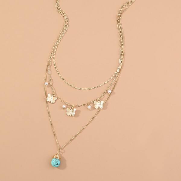 

Butterfly Charm Layered Necklace, Gold