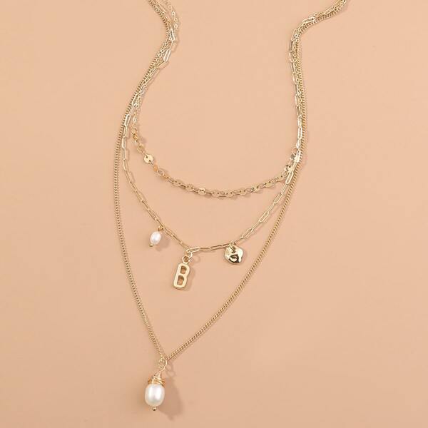 

Faux Pearl Decor Layered Necklace, Gold