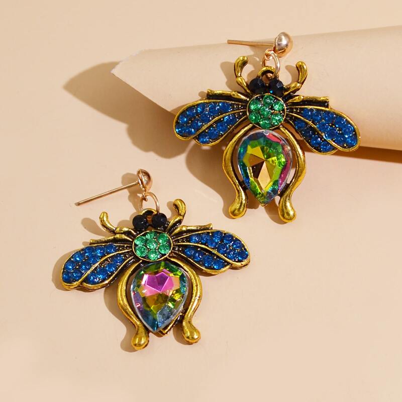

Rhinestone Decor Bee Drop Earrings, Multicolor