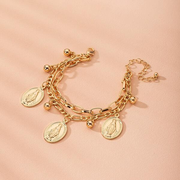 

Figure Coin Charm Layered Bracelet, Gold