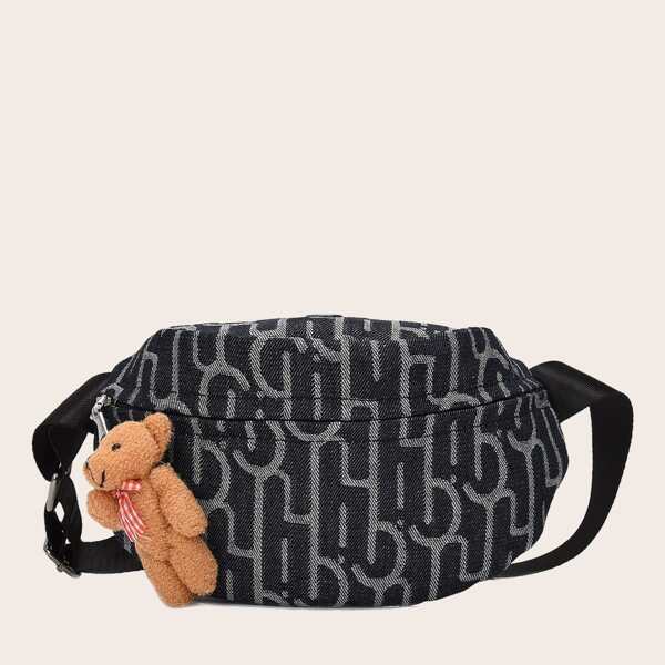 

Girls Plush Bear Decor Fanny Pack, Black