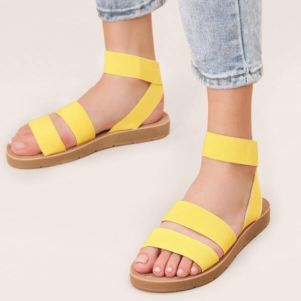

Open Toe Double Band Elastic Ankle Strap Sandals, Yellow neon