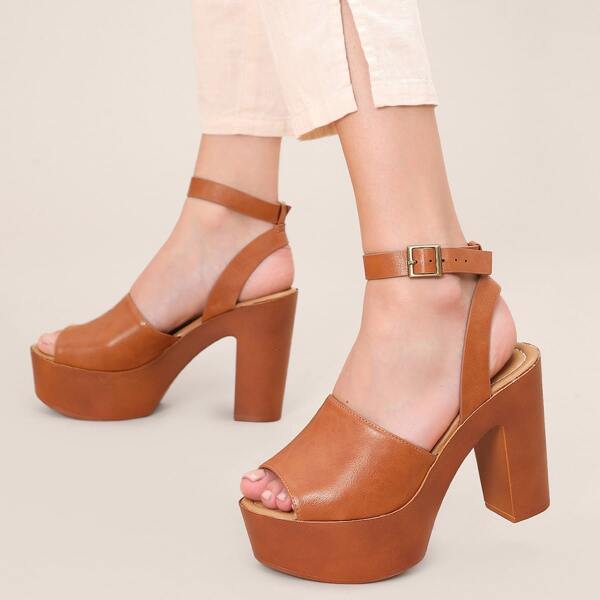 

Wide Band Chunky Platform Heels, Brown