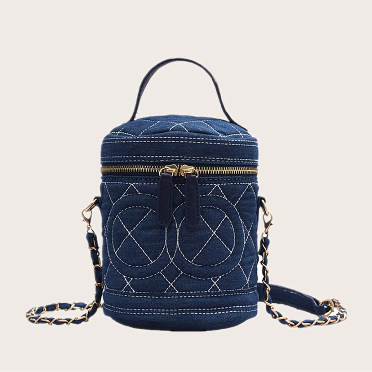 

Stitch Detail Denim Bucket Bag, Blue