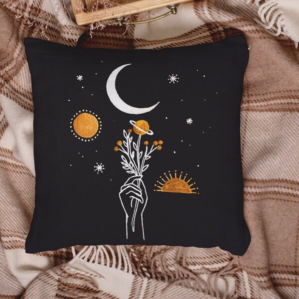 

Moon Print Cushion Cover Without Filler, Black