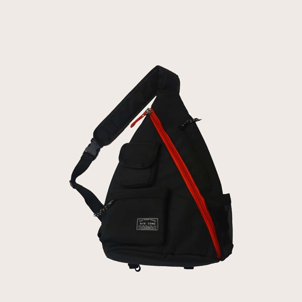 

Men Large Capacity Zip Up Sling Bag, Black