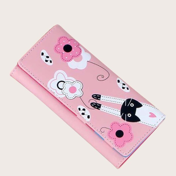 

Cartoon Graphic Purse With Card Holder, Pink