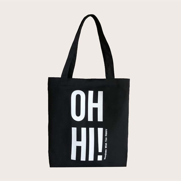 

Men Letter Graphic Canvas Tote Bag, Black