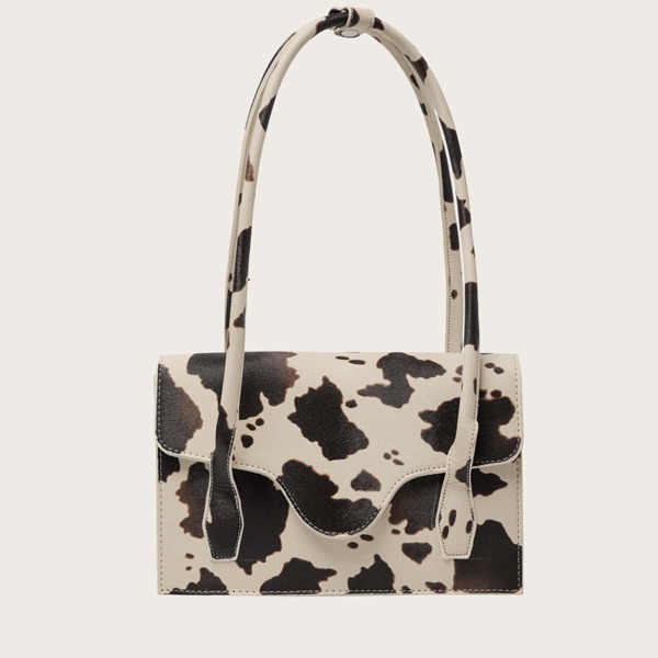 

Cow Print Baguette Bag, Beige