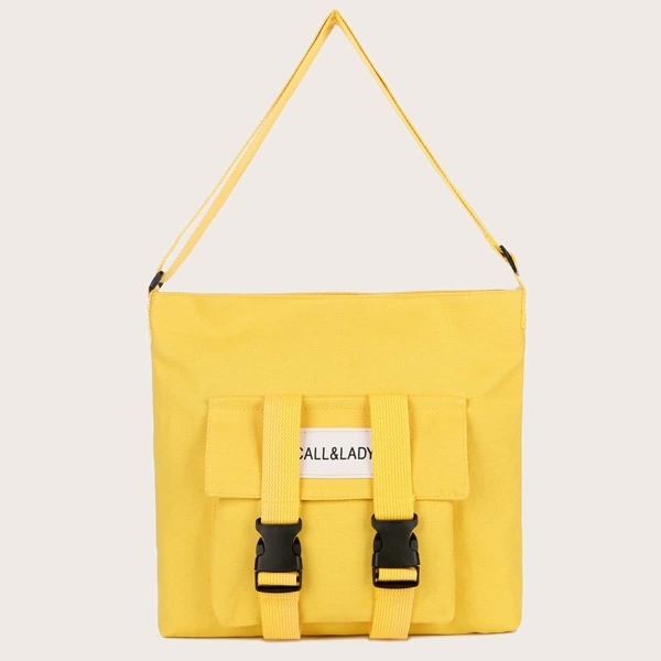 

Release Buckle Decor Pocket Front Crossbody Bag, Yellow