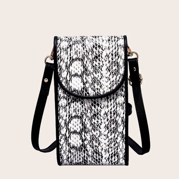 

Snakeskin Print Phone Bag, Black and white