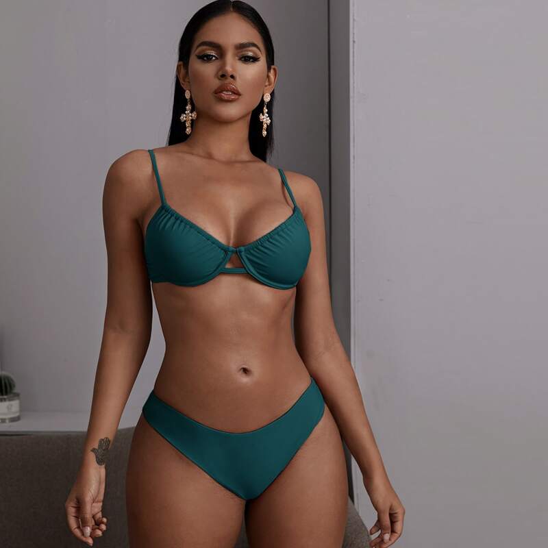 

Cut-out Underwire Bikini Swimsuit, Teal blue
