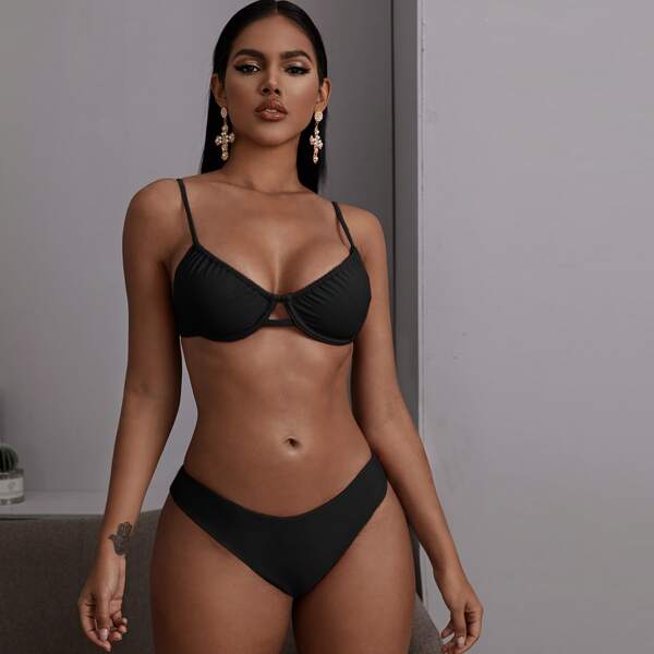 

Cut-out Underwire Bikini Swimsuit, Black