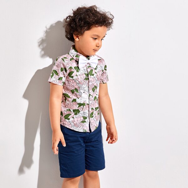 

Toddler Boys Floral And Parrot Print Bow Shirt, Multicolor