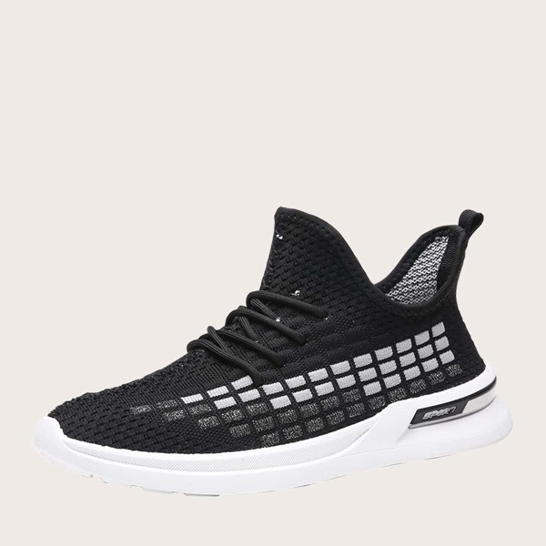

Men Lace-up Decor Low Top Knit Sneakers, Black