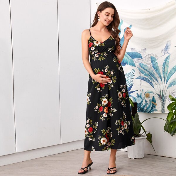 

Maternity Double V Neck Floral Print Cami Dress, Navy blue