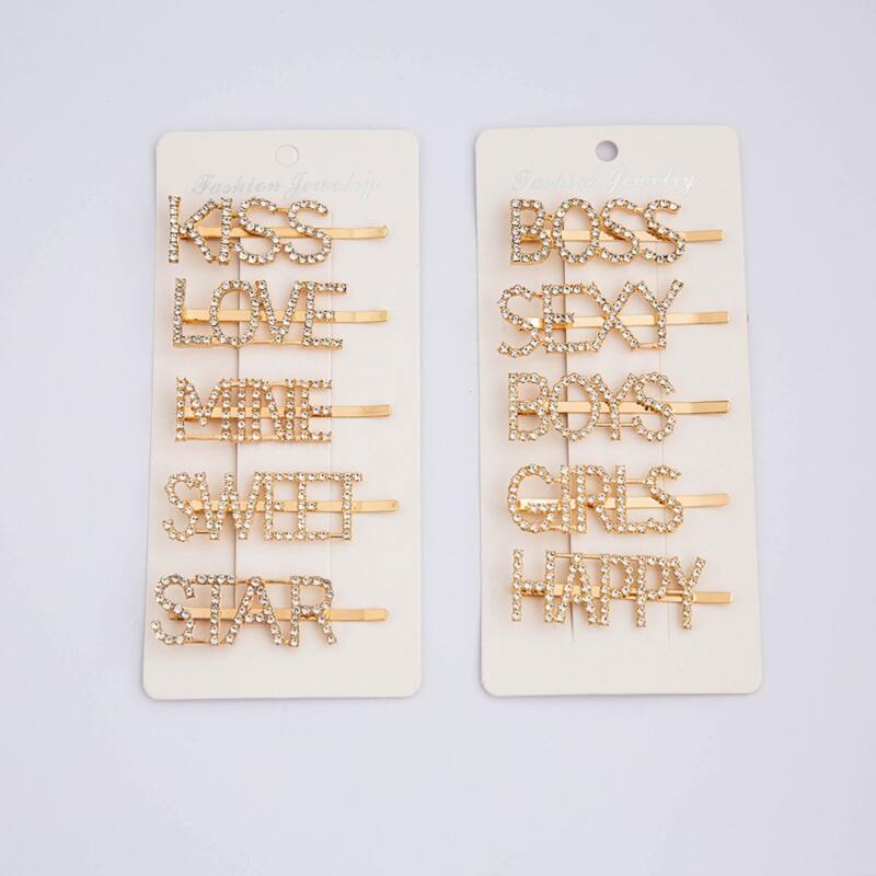 

10pcs Rhinestone Letter Bobby Pin, Gold