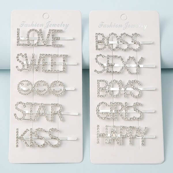 

10pcs Rhinestone Decor Bobby Pin, Silver