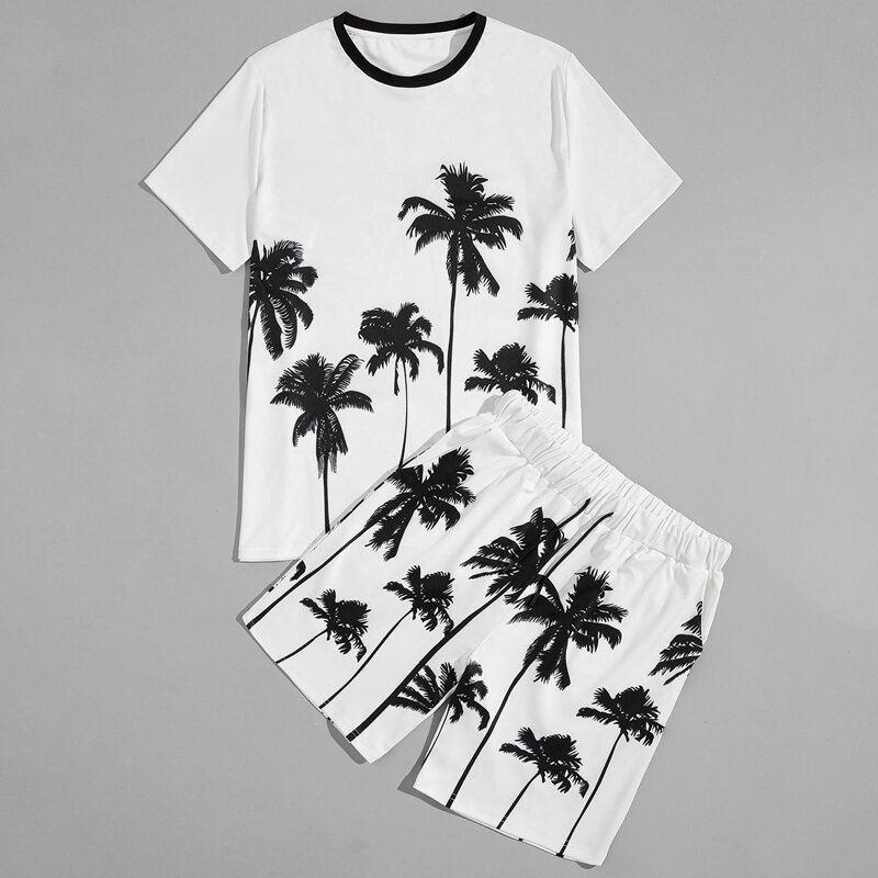 

Guys Palm Print Tee & Track Shorts, White