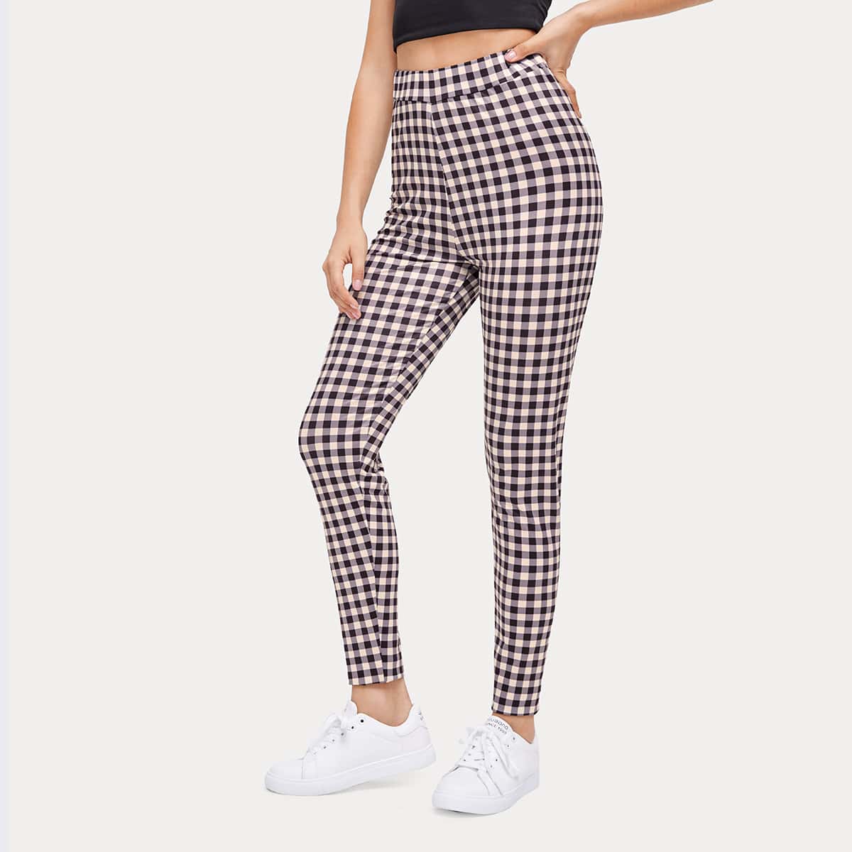 

Plaid Elastic Waist Leggings, Multicolor