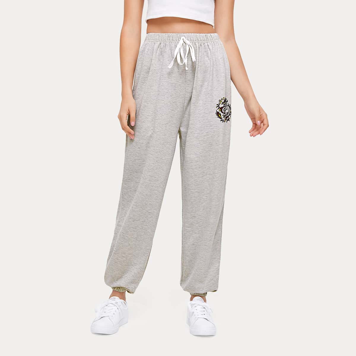 

Dragon Drawstring Sweatpants, Light grey