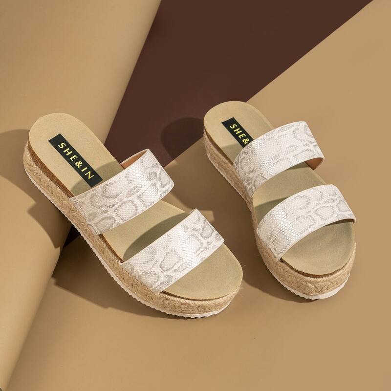 

Snakeskin Double Band Wedge Mules, White