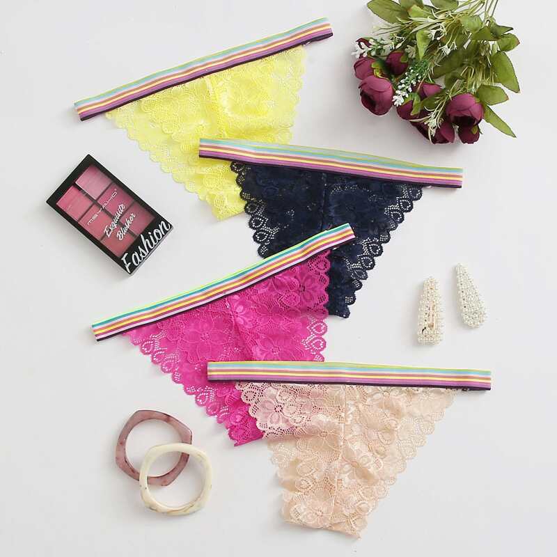 

4pack Striped Tape Lace Panty, Multicolor