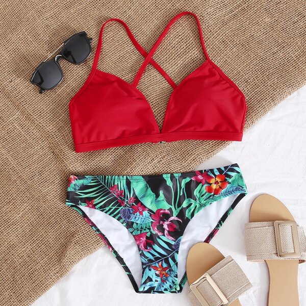 

Tropical Criss Cross Bikini Swimsuit, Multicolor