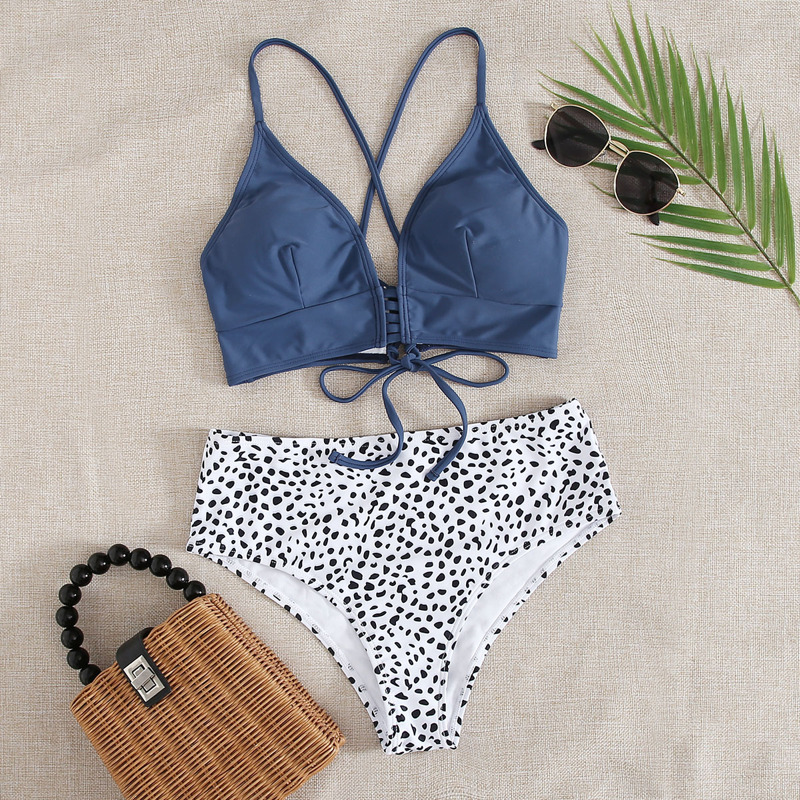 

Dalmatian Tie Back High Waisted Bikini Swimsuit, Multicolor