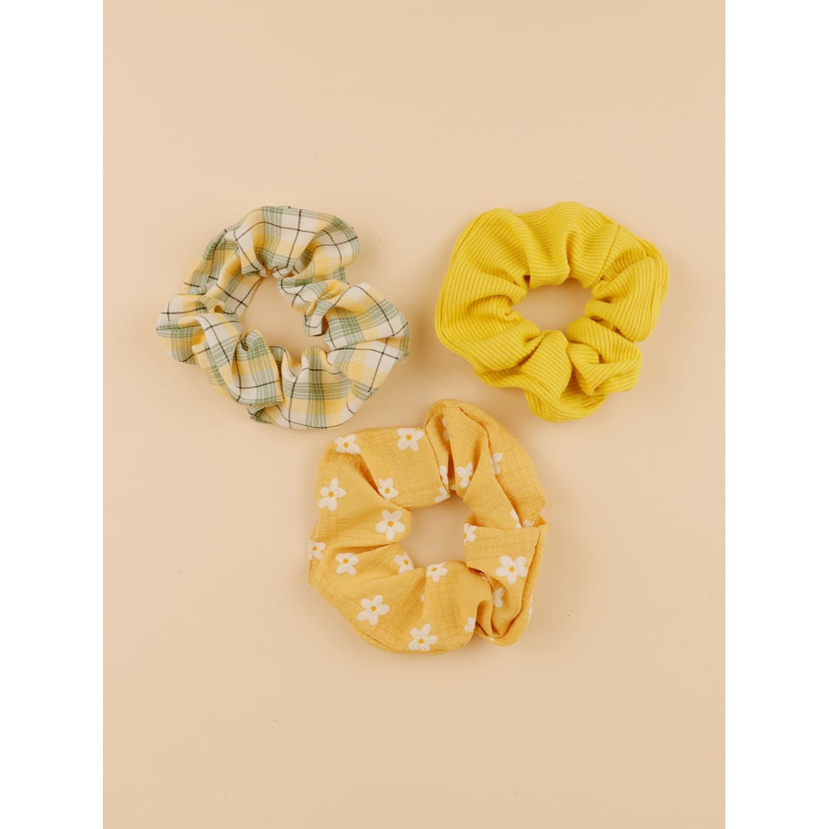 

3pcs Floral & Plaid Scrunchie, Multicolor