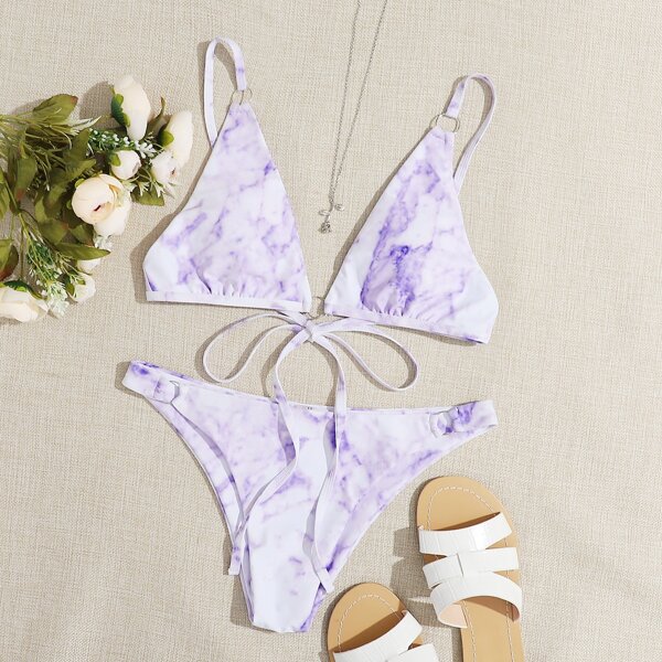 

Tie Dye Tie Back Bikini Swimsuit, Pastel lilac purple