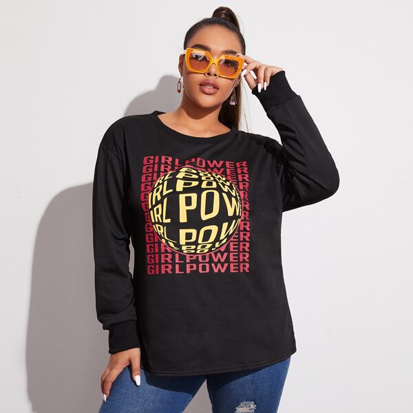 

Plus Slogan Graphic Drop Shoulder Sweatshirt, Black