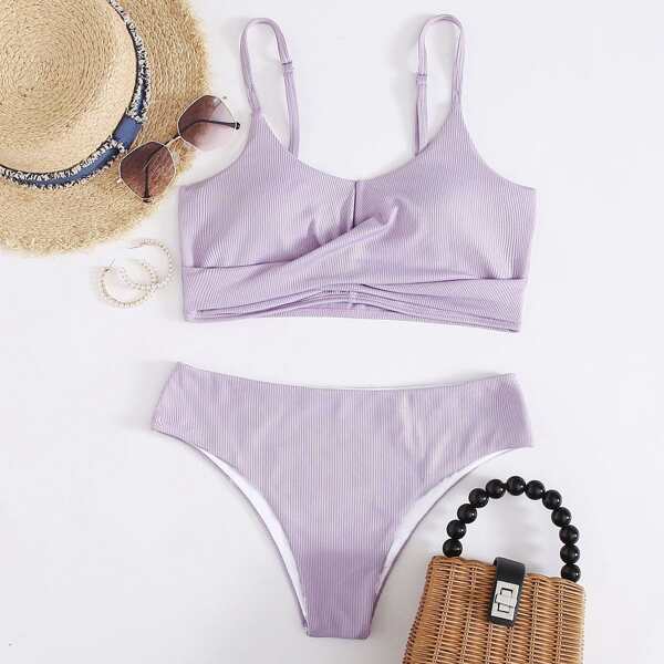 

Rib Twist Bikini Swimsuit, Pastel lilac purple