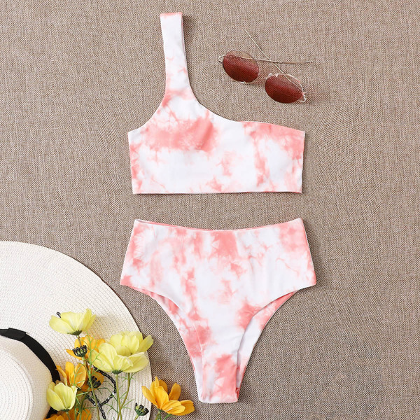 

Tie Dye One Shoulder Bikini Swimsuit, Coral pink