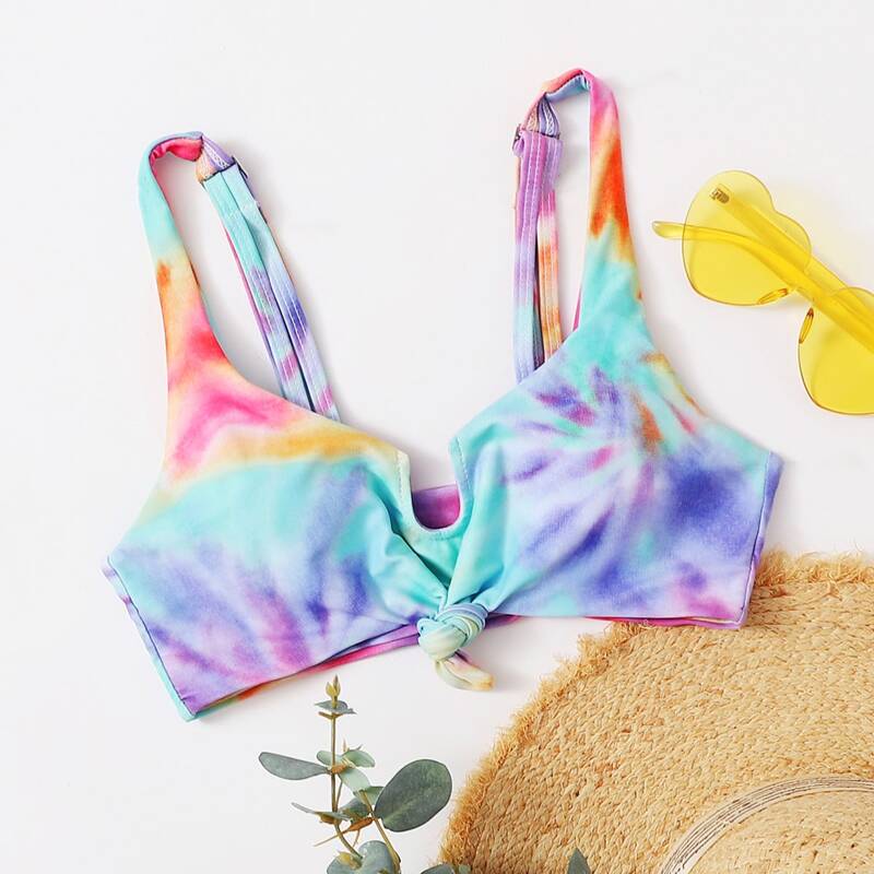 

Tie Dye Knot Hem Bikini Top, Multicolor