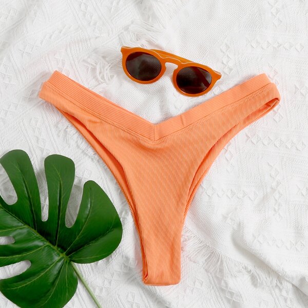 

Rib High Leg Bikini Panty, Coral orange