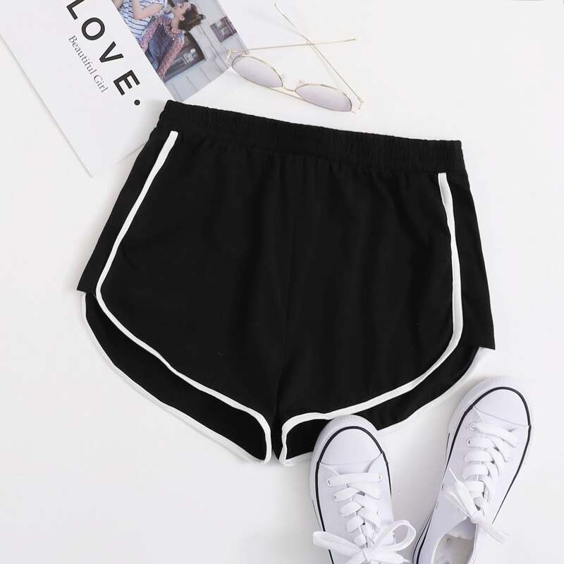 

Contrast Binding Track Shorts, Black