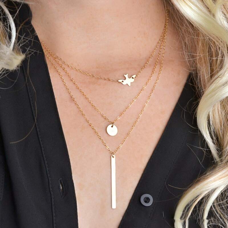 

Vertical Bar Layered Necklace, Gold