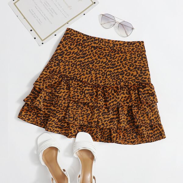 

Leopard Print Layered Ruffle Skirt, Ginger