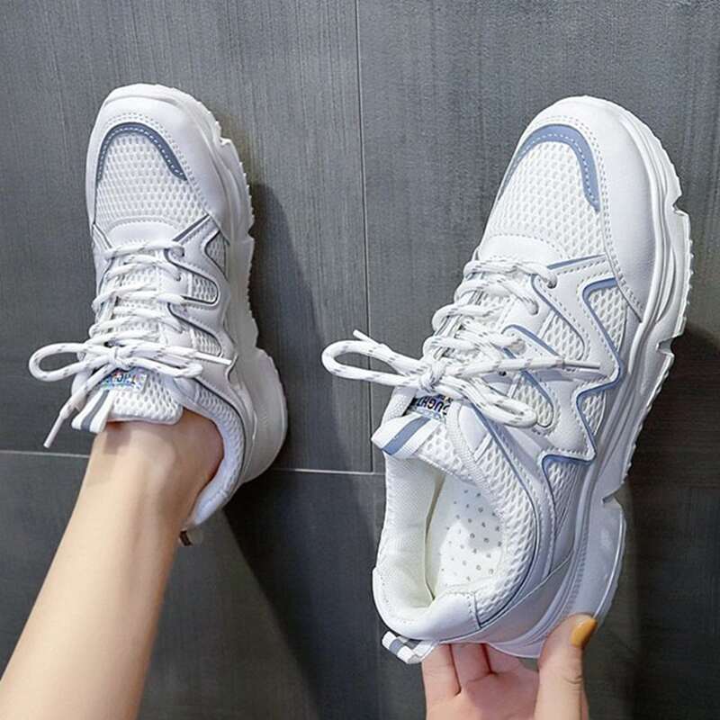

Lace-up Front Mesh Sneakers, White