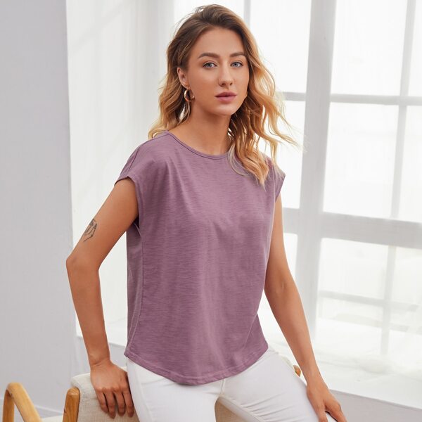 

Solid Batwing Sleeve Tee, Mauve purple