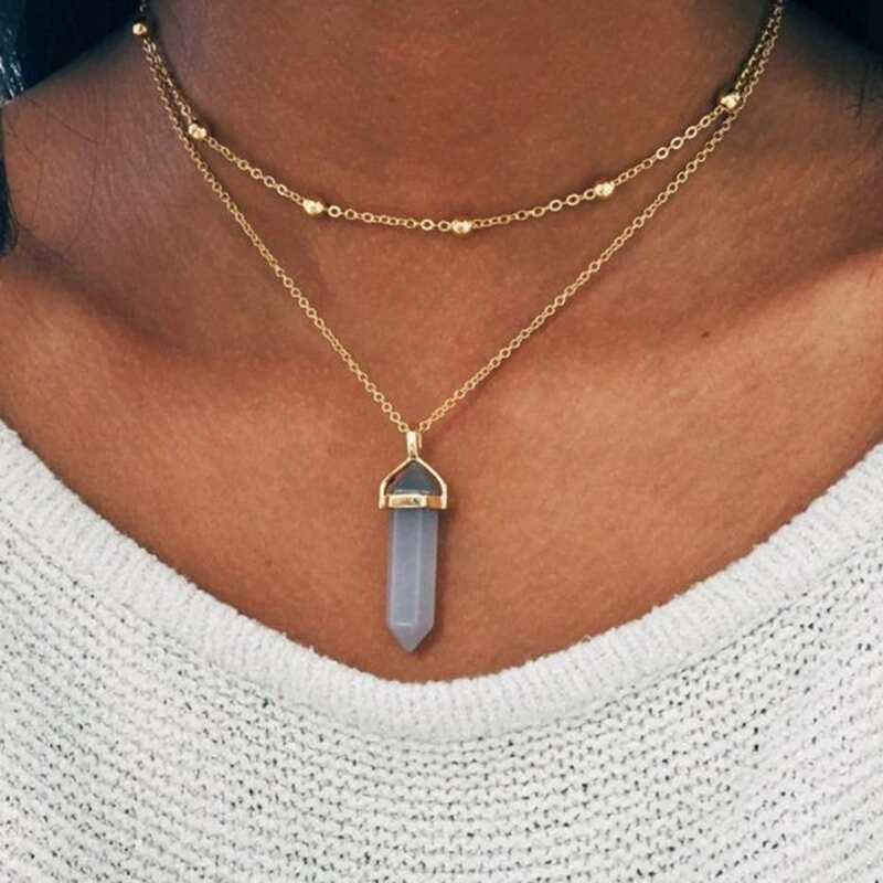 

Stone Layered Chain Necklace, Gold