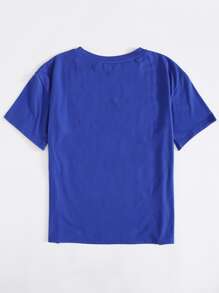 SHEIN EZwear Letter Graphic Tee - Royal Blue - View 2