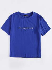 SHEIN EZwear Letter Graphic Tee - Royal Blue - View 4