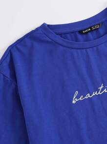 SHEIN EZwear Letter Graphic Tee - Royal Blue - View 5