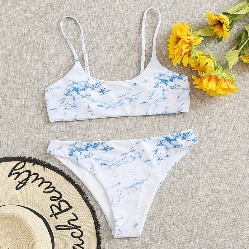

Marble Cami Bikini Swimsuit, White