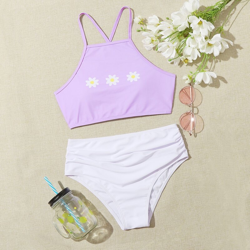 

Daisy Lace-up High Waist Bikini Swimsuit, Multicolor