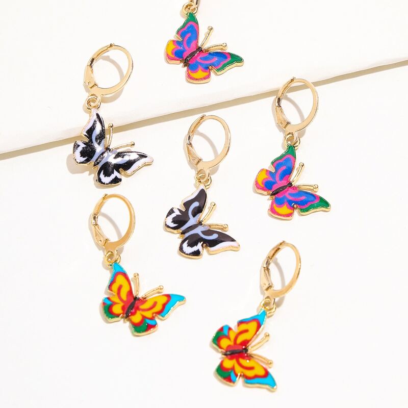 

3pairs Butterfly Drop Earrings, Multicolor