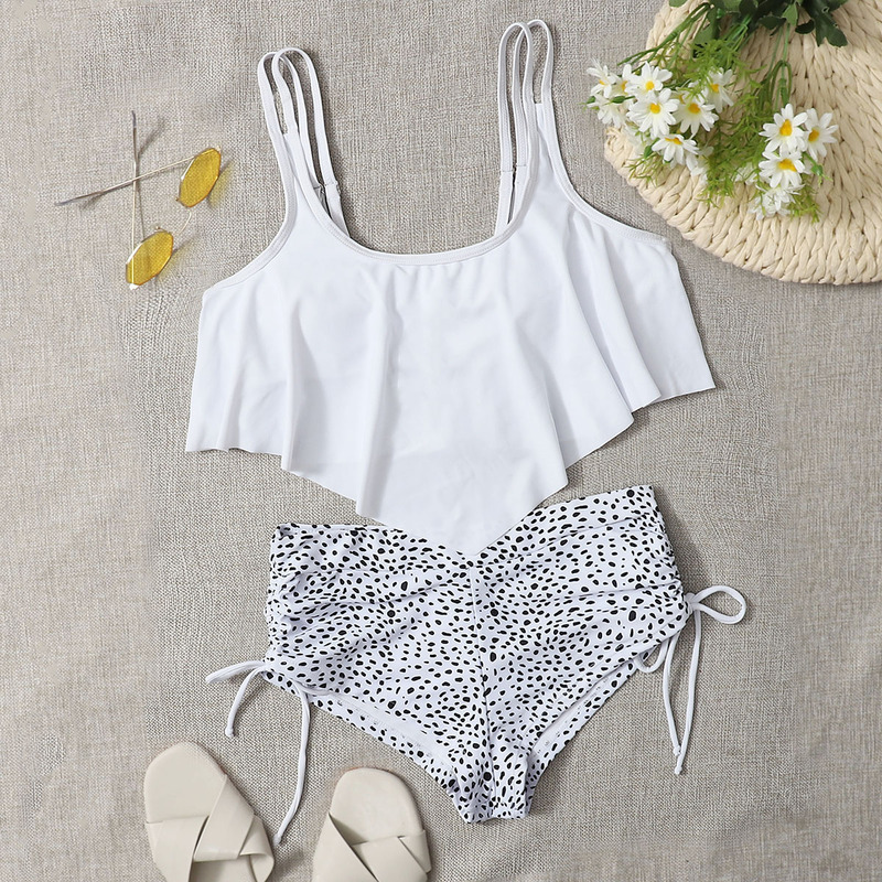 

Dalmatian Ruffle Drawstring Side Bikini Swimsuit, White