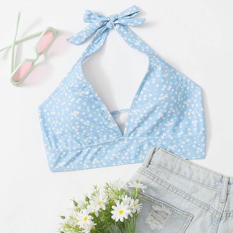 

Ditsy Floral Halter Bikini Top, Pastel baby blue